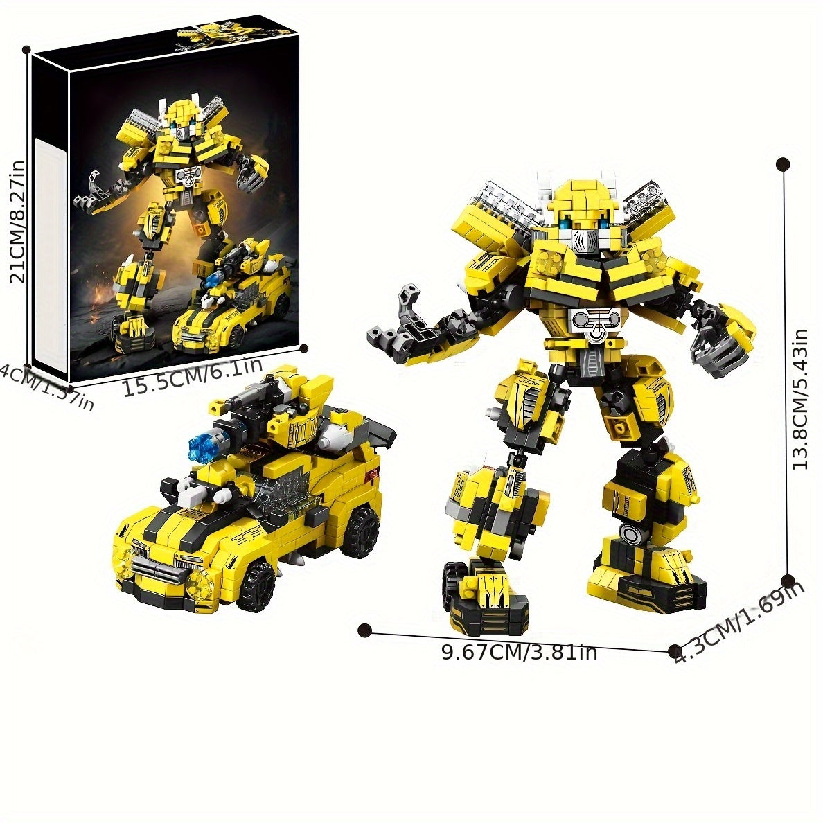 1000 Particles Mecha Robot Car 2in1 Toy, Movable Joints, Pushing Mobile Wheels