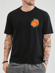 Cotton Flower Print Men's Graphic Crew Neck Tshirt Summer Casual Tees