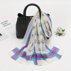 Rose Print Chiffon Scarf Classic Thin Large Shawl Women Windproof Head Wrap
