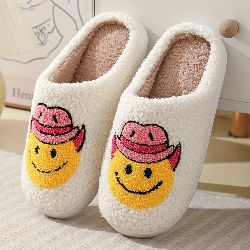 Women's Cartoon Smiley Face Slippers Plush Lined Winter Sandals