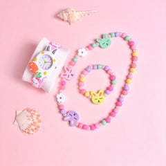3D Rabbit Silicone Strap Girls' Cartoon Watch Set