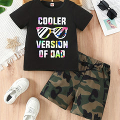 Boys Casual COOLER VERSION OF DAD Graphic Print T shirt&Shorts Set