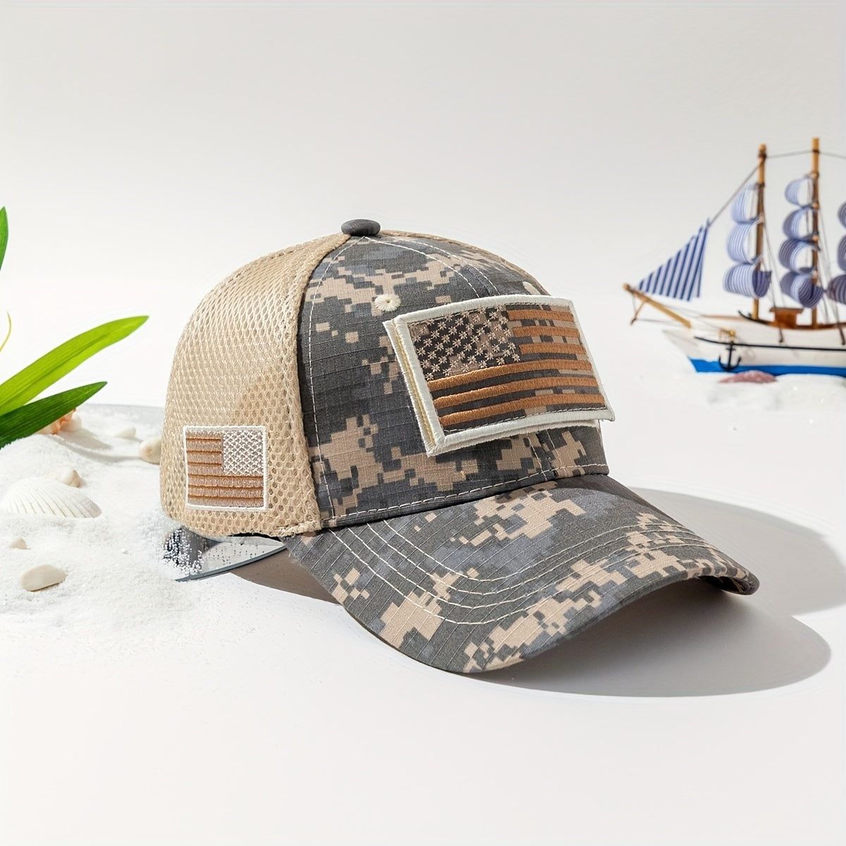 American Flag Camo Trucker Hat Baseball Cap Men's Sunshade Hat