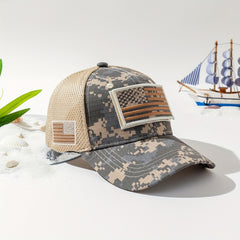 American Flag Camo Trucker Hat Baseball Cap Men's Sunshade Hat