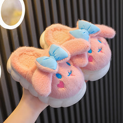 Furry Rabbit House Shoes Girls Non Slip Soft Bottom Winter Indoor Shoes