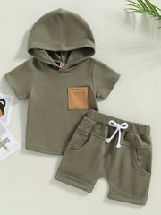 2pcs Baby Boys Short Sleeve Hooded Top & Shorts Set for Summer