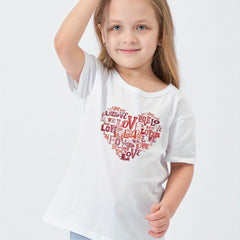 Love Heart Print Girl's Cotton T shirt for Summer