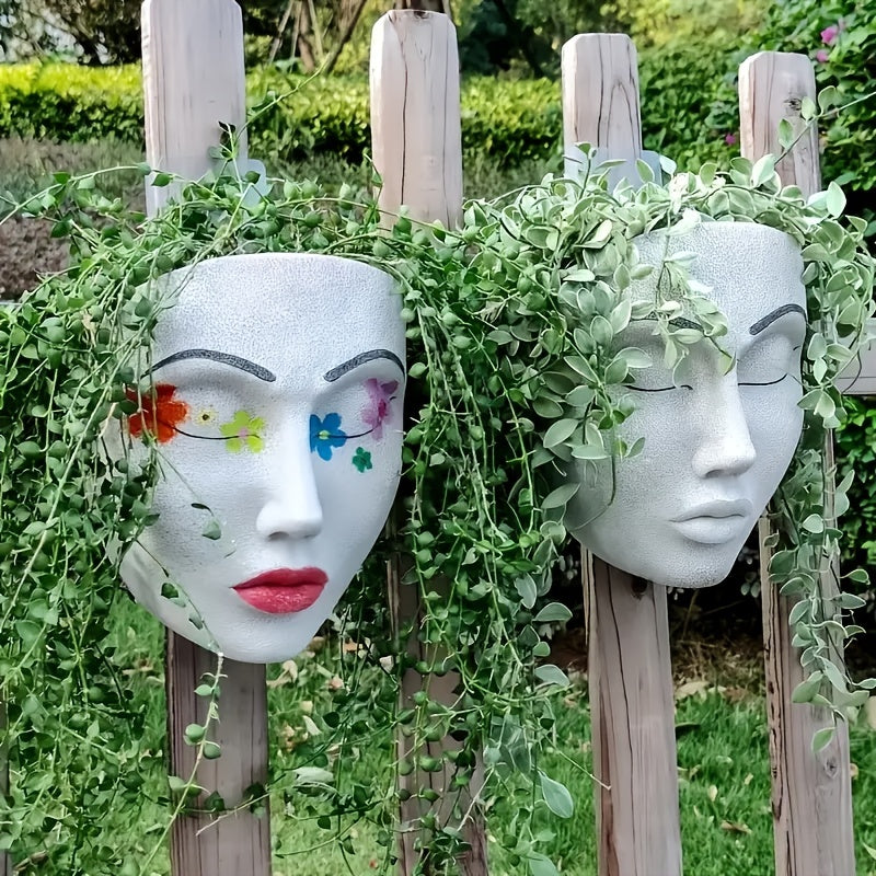 Human Face Flower Pot Resin Crafts Wall Hanging Decor