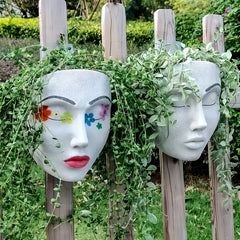 Human Face Flower Pot Resin Crafts Wall Hanging Decor