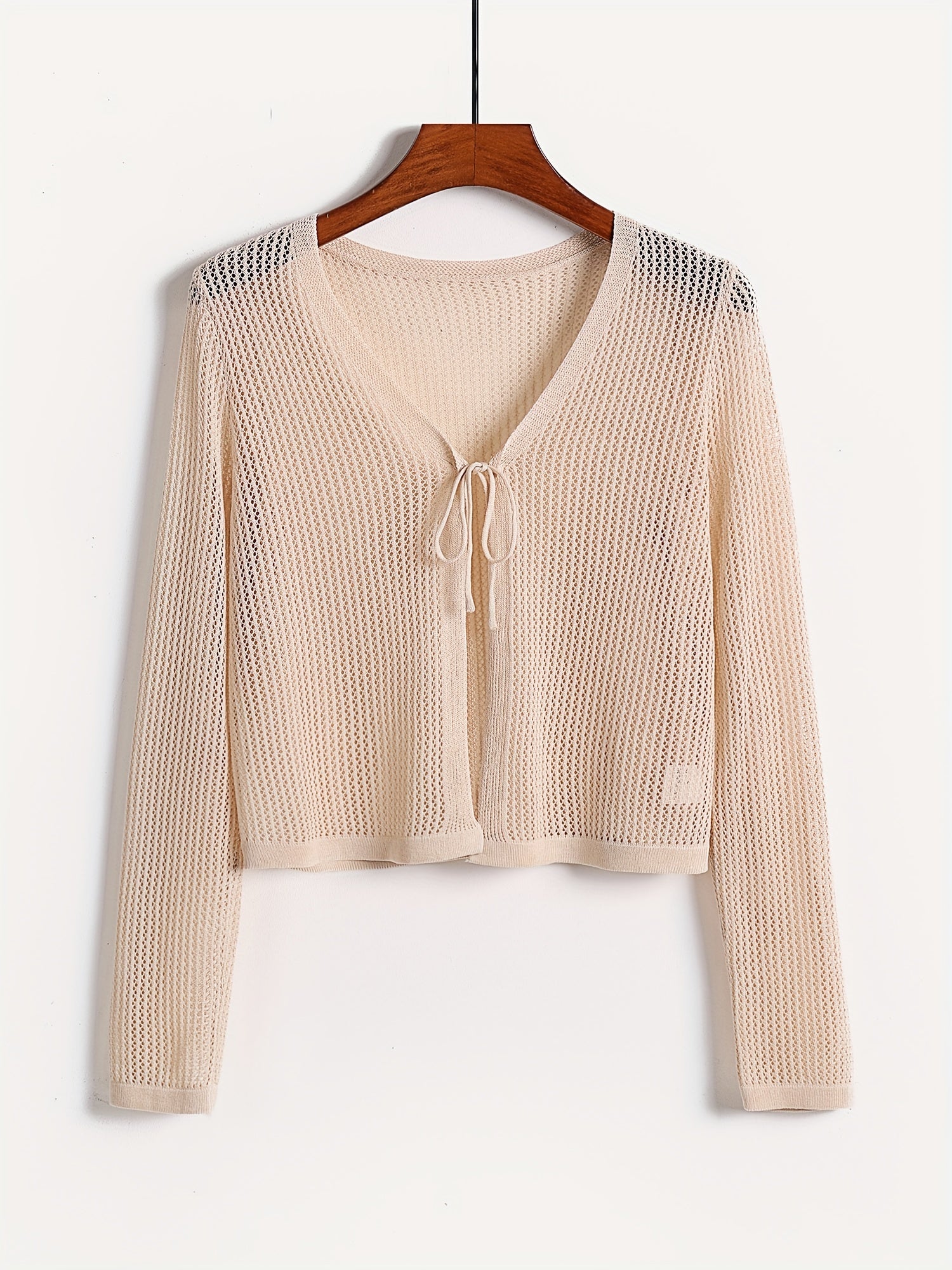 Long Sleeve Open Knit Cardigan Solid Casual Sweater