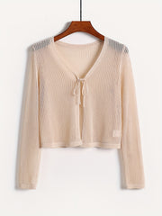 Long Sleeve Open Knit Cardigan Solid Casual Sweater