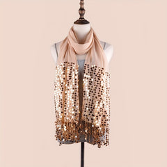 Sequin Decor Tassel Shawl Long Scarf Embroidery Lace Wrap Chiffon Scarves