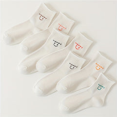 8 Pairs Smiling Face Print Socks Comfy Mid Tube Stockings