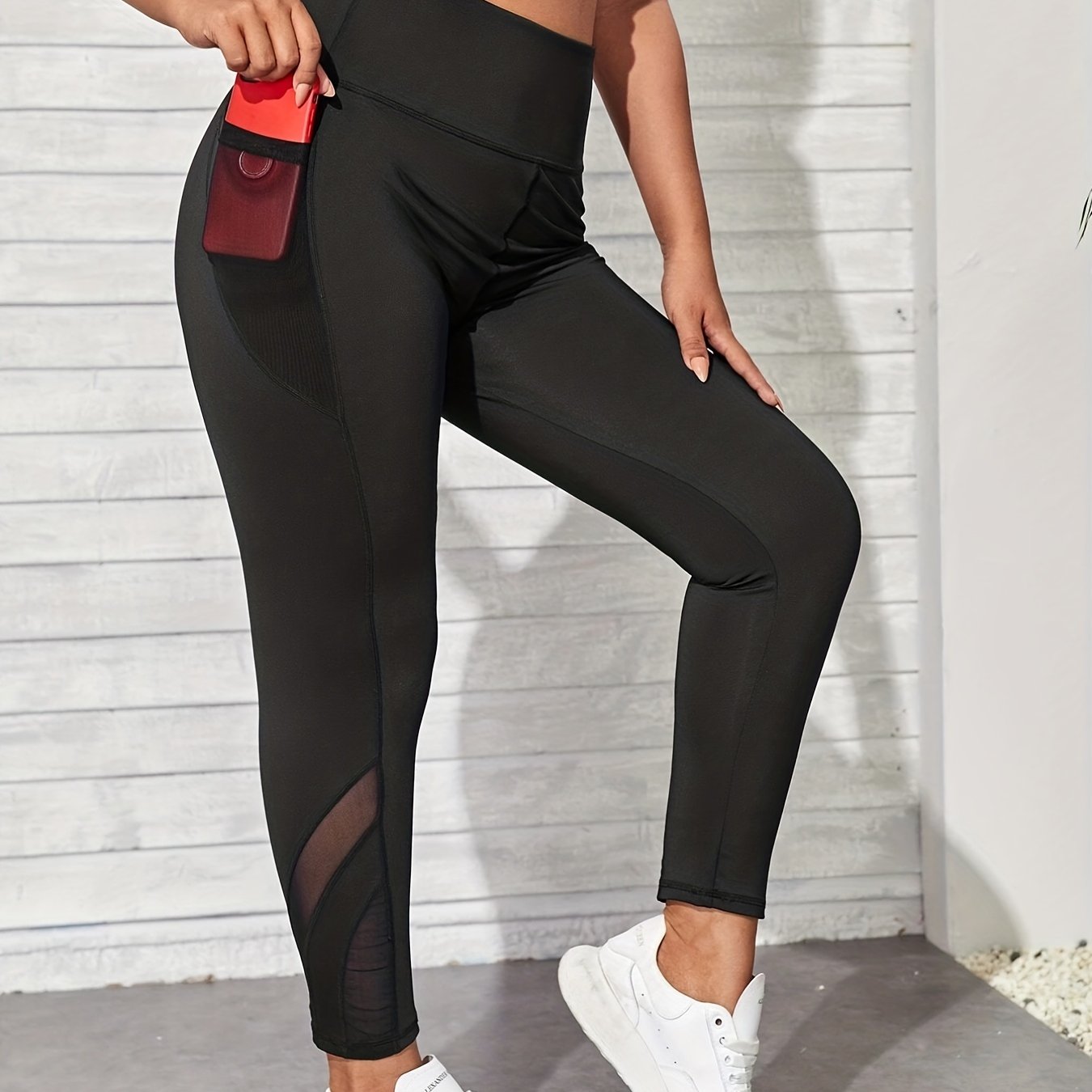 Mesh Tummy Control Yoga Leggings With Pockets