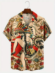 Men's Short Sleeve Shirt Casual Vacation Button Up Tee