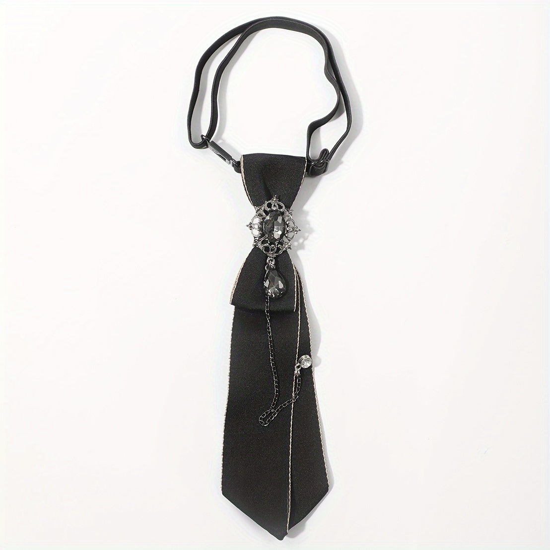 Adjustable Rhinestone Chain Decor Necktie Pre Tied Tie Wedding Collage Bow Tie