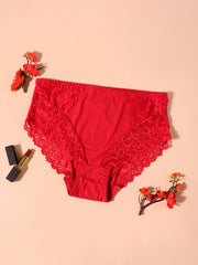 Lace Mid Waist Solid Panties Women's Plus Sexy Panties