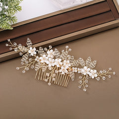 Golden Hair Comb Bridal Wedding Hair Accessories Floral Rhinestones