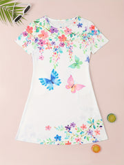 Butterfly Graphic Short Sleeve Dress Girls Summer