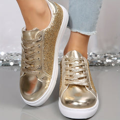 Glitter Reflective Faux Leather Skate Shoes Wear-Resistant Non Slip Sneakers