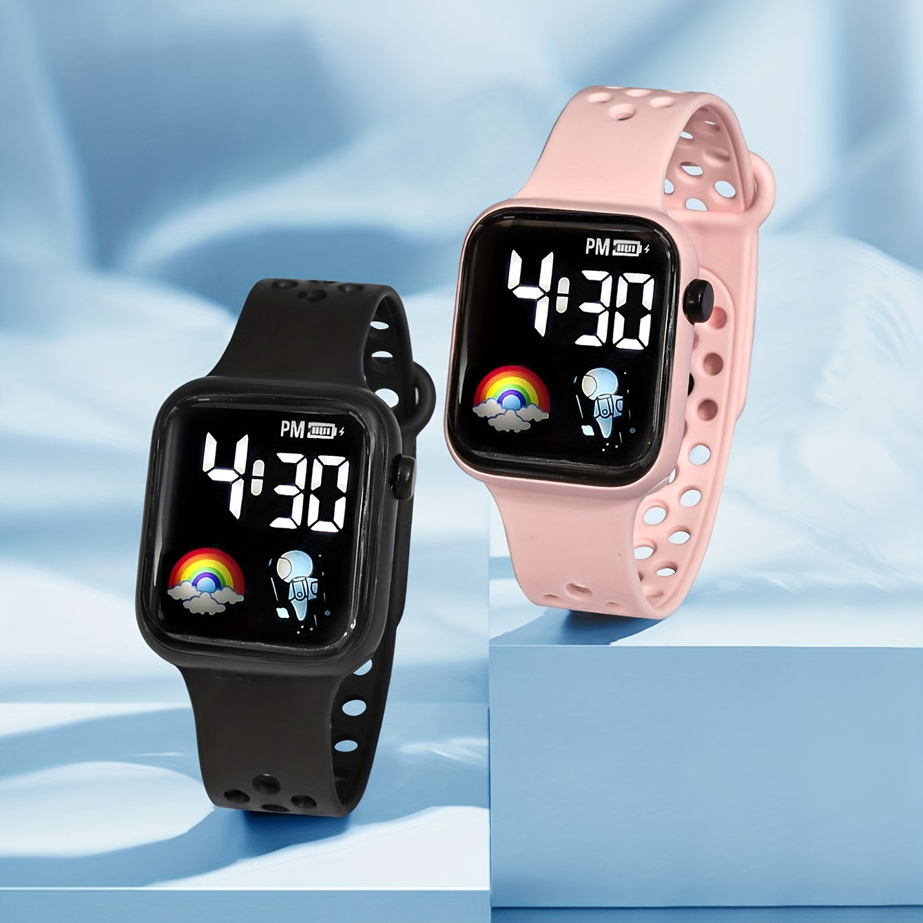 2pcs Girls Rainbow Spaceman LED Electronic Watch