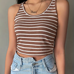 Stripe Print Tank Top Sleeveless Summer Top