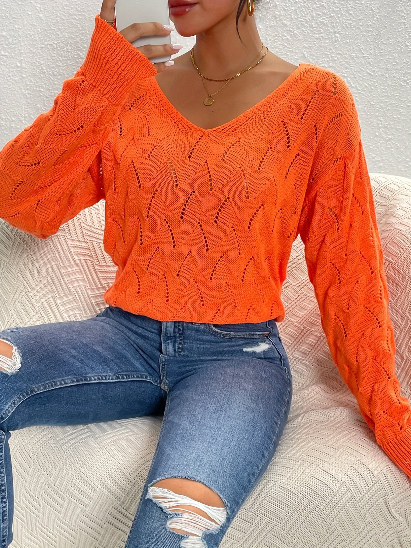 Back Button Sweater Long Sleeve Fall/Winter Casual Women's Clothing