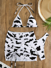 Cow Print Halter Tie Neck Bikini & Wrap Cover Up Set