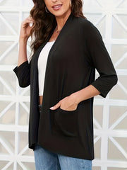 Casual Cardigan Women's Plus Solid Half Sleeve Open Front