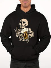 Skeleton Beer Print Hoodie Men's Pullover Sweatshirt