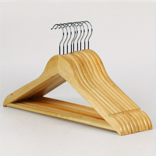 5pcs Solid Wood Clothes Hanger Non-slip Wardrobe Wooden Hanging Clothes Rack