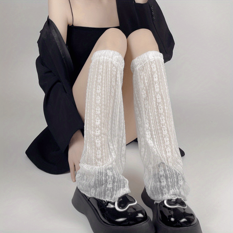 Y2K Lace Mesh Leg Warmers Ruffle Knee High Socks