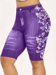 Casual Shorts Women's Floral Print Stretch Skinny Fit Short Leggings