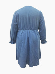 Denim Dress Women's Plus Flounce Sleeve L