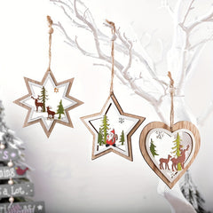 1pc Christmas Wooden Hollow Tree Pendant with Star Pendant
