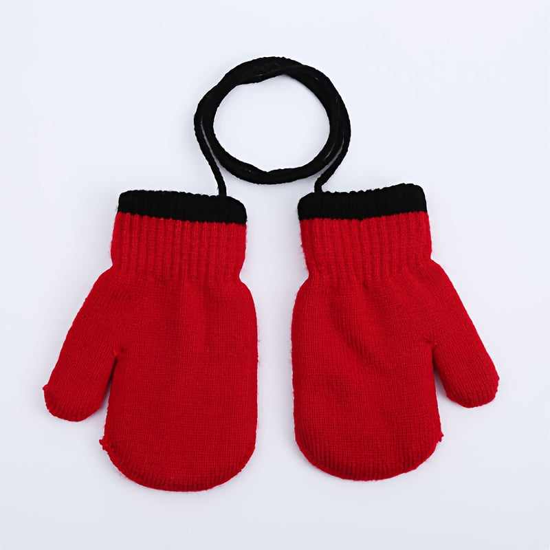 Kids Winter Knitted Gloves With Strings