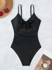 Cut Out Ruched One Piece Swimsuit V Neck Bathing Suit