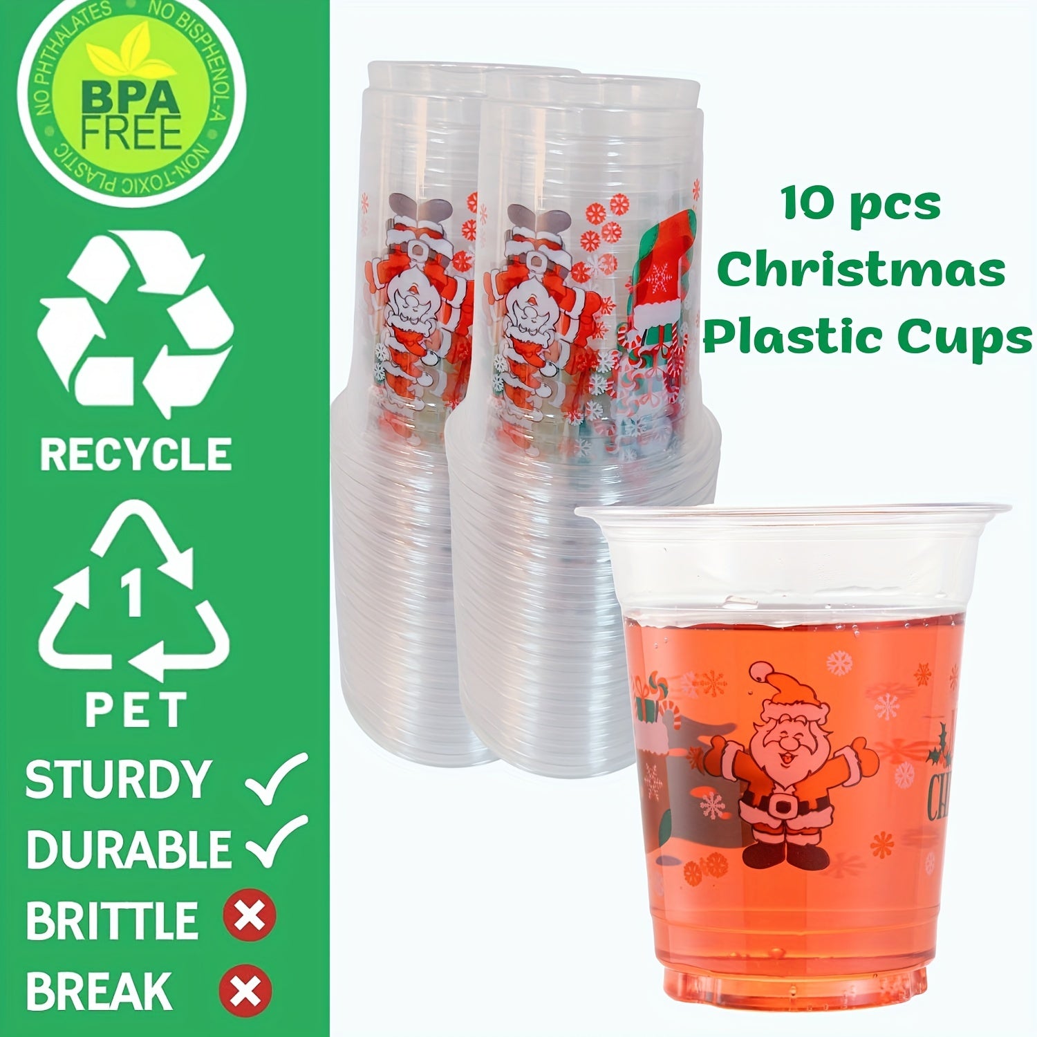 25pcs Christmas Party Cups - Clear Plastic Cups for Christmas Decorations