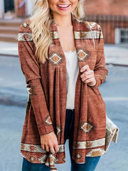 Boho Cardigan Women's Plus Colorblock Southwestern Print