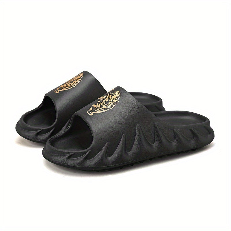 Men's Tiger Print Open Toe Slip On Slides Soft Sole Non slip Slippers