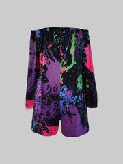 Splash Ink Print Off Shoulder Romper