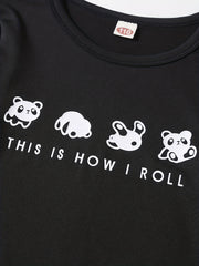 Boys Rolling Panda Cartoon Long Sleeve Pajama Set