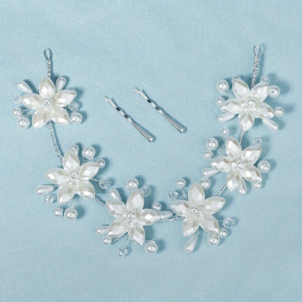 Bridal Headpiece Faux Pearl Flower Hair Accessories