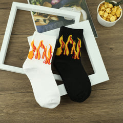 Men's Cartoon Fire Pattern Crew Socks Breathable Comfy Casual Street Style Socks