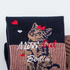 Cute Cartoon Cat Print Socks for Women