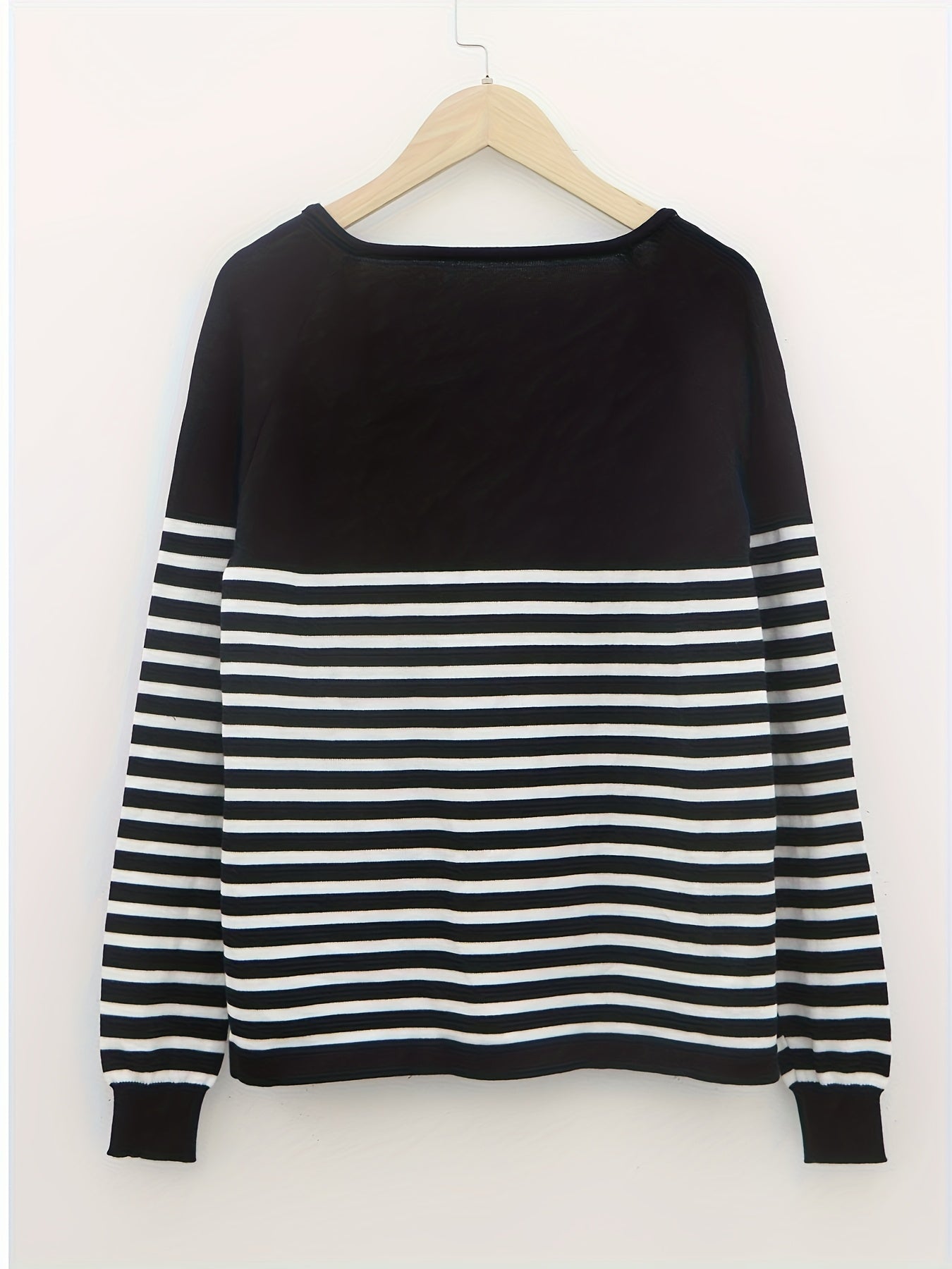 Striped V Neck Pullover Sweater Long Sleeve Casual Spring Fall