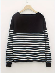 Striped V Neck Pullover Sweater Long Sleeve Casual Spring Fall