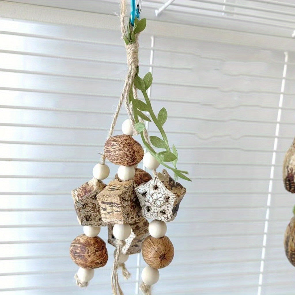 Colorful Wooden Hanging Bird Chew Toys Rattan Ball Wood Beads