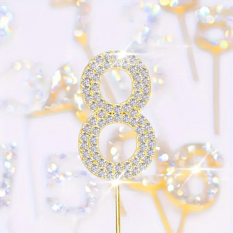 10pcs Number Shaped Cake Plug In Birthday Decoration Rhinestone Cake Accessories