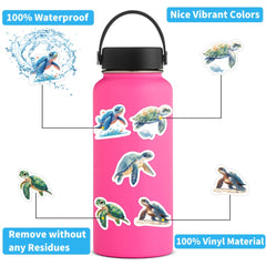 52pcs Marine Life Turtle Stickers Vinyl Reusable Decals Cartoon Designs